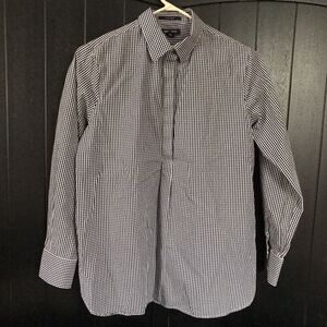 Womens Top-LANDS' END Black White checked 100% cotton 1/4 button tunic Sz 8P EUC